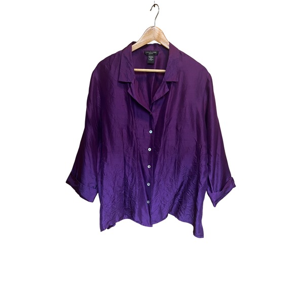 Silkland Woman Purple Silk Embroidered Blouse Top Button Down Shirt 2X Plus Size - Picture 1 of 11